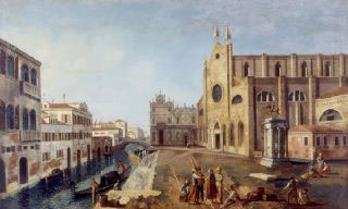 Francesco Albotto (Venezia, 1721-1757 ). Veduta del Canal Grande allimboccatura di Cannaregio. 